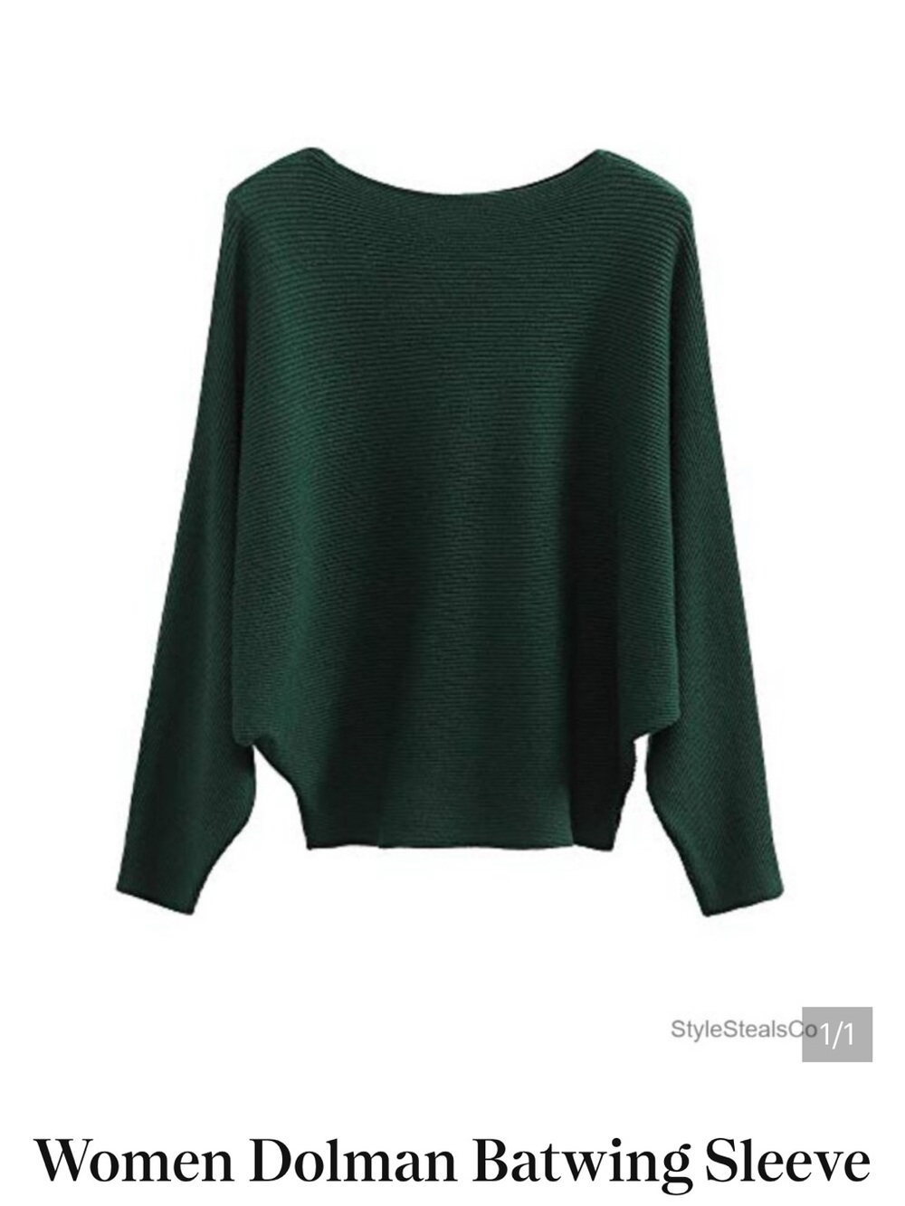 Women’s Dark Green Dolman Batwing Sweater 100% cashmere